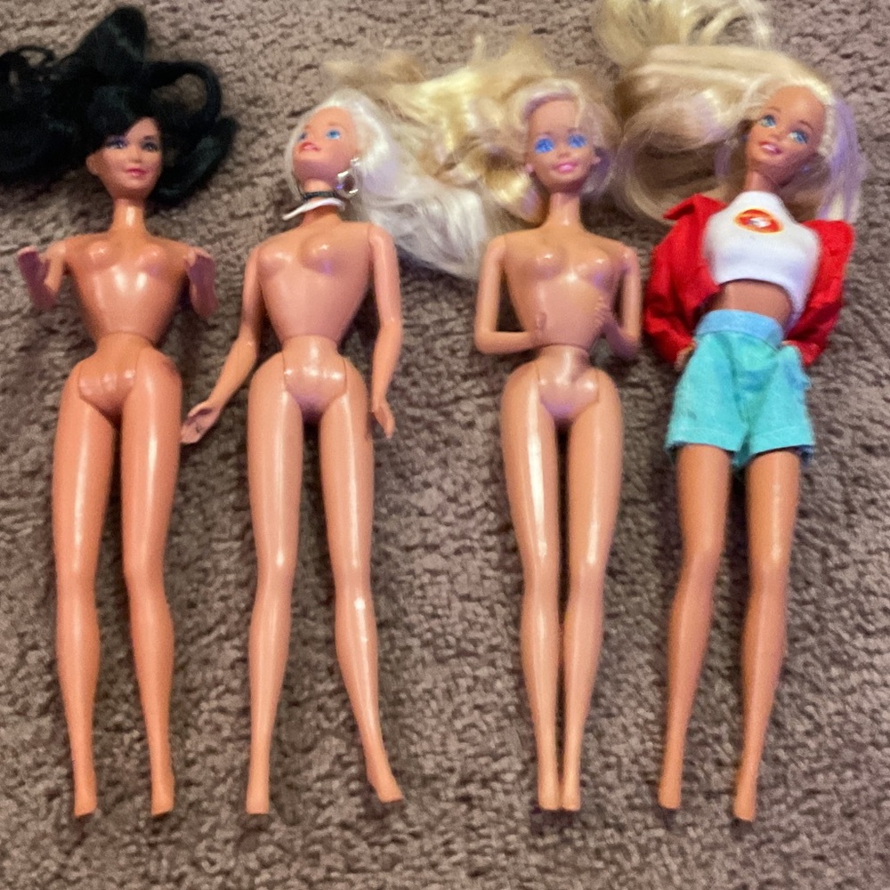 Barbie Dolls Lot - Blonde, Black Hair with Red Jacket and Teal Shorts